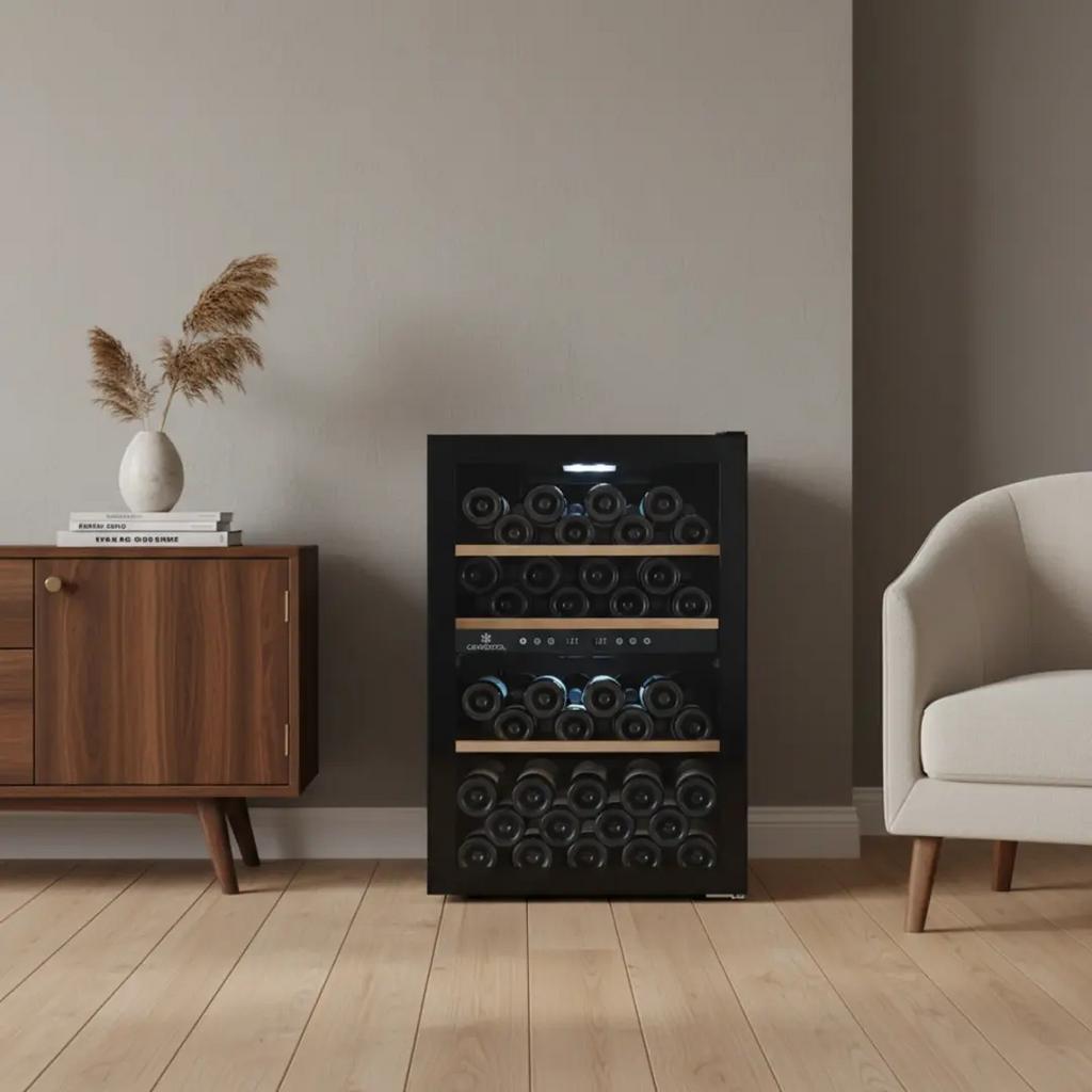 Cavecool Chill Topaz Wijnkoelkast - 62 flessen - 2 zones, Witgoed en Apparatuur, Koelkasten en IJskasten, 85 tot 120 cm, Zonder vriesvak