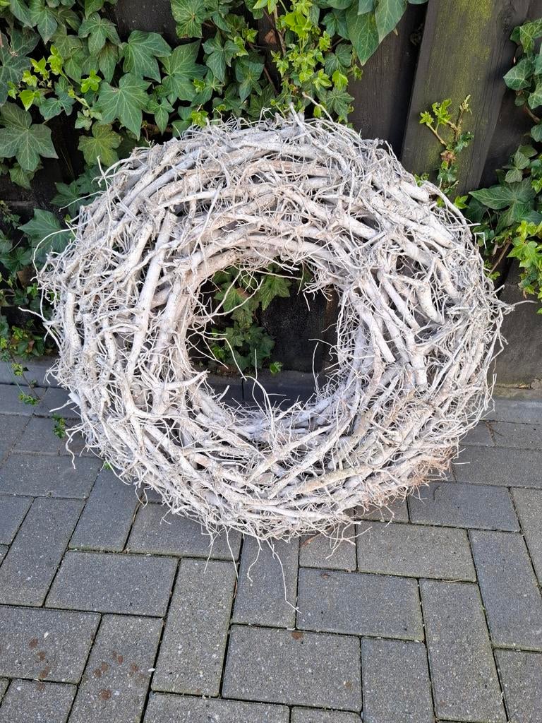 Decoratieve Krans van Takken - Wit groot, Ophalen of Verzenden, Gebruikt