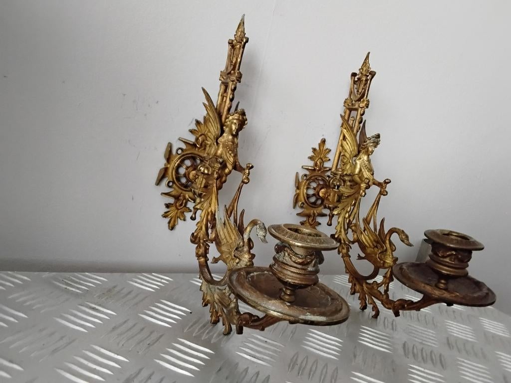 BRONZEN PIANO/WAND KANDELAARS FRANS 19 EEUW, Antiek en Kunst, Ophalen of Verzenden, Koper of Brons