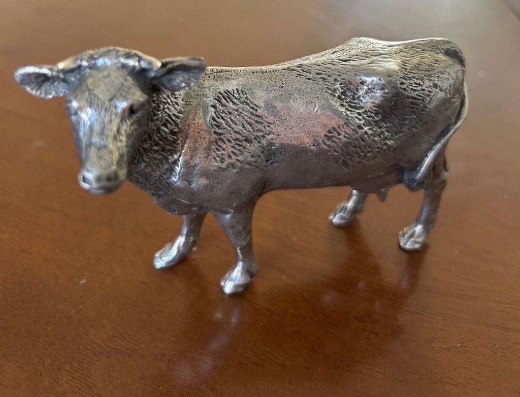 Tinnen beeldje van Janneke Ros - Stier/Koe, Zilver, Minder dan 20 cm, Ophalen of Verzenden, Zoogdier