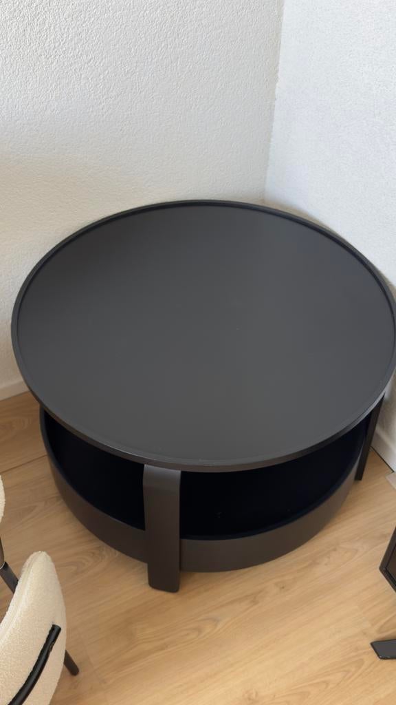 Ronde salontafel met opbergruimte, Huis en Inrichting, Tafels | Salontafels, Overige materialen, Gebruikt, Rond, Minder dan 50 cm