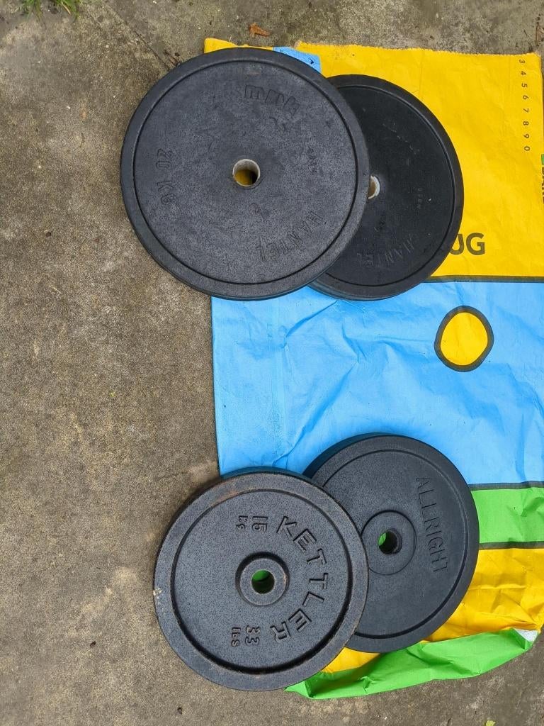 15 en 20kg barbell schijven / bumperplates / 31mm, Sport en Fitness, Ophalen, Benen