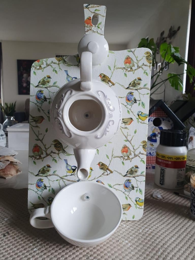 Decoratief vogelhuisje van theepotje - uniek design, Ophalen of Verzenden, Gebruikt