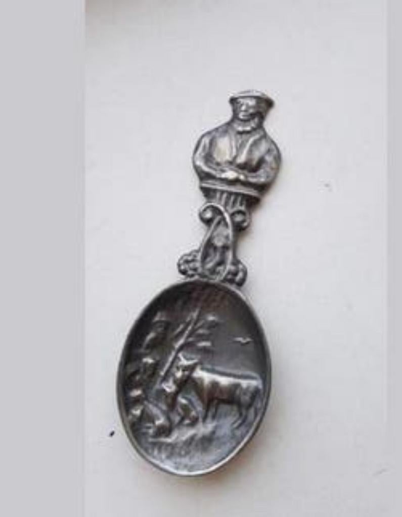 Oud Hollandse tinnen lepel met boer en vee, Antiek en Kunst, Ophalen
