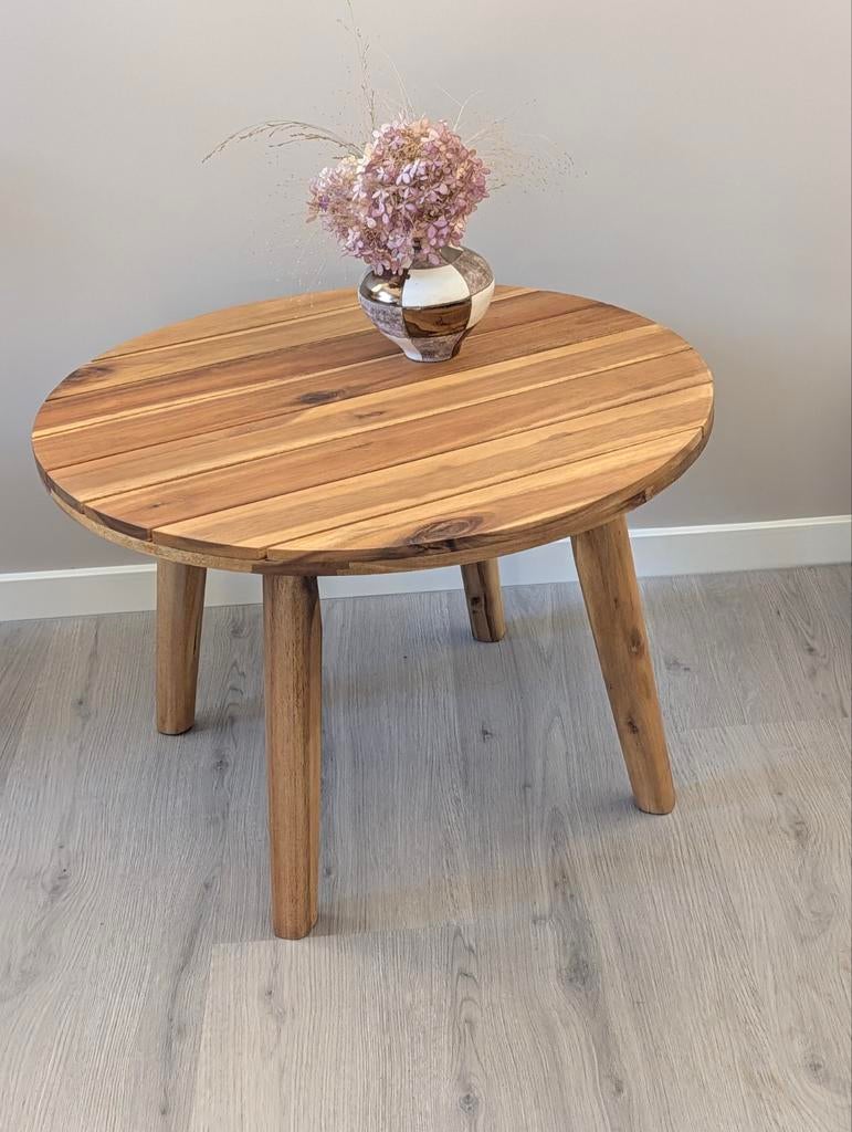 Nieuw Royal Patio Bijzettafel – Massief Acaciahout Ø60,5 cm, Ophalen of Verzenden, Nieuw, Rond, Hout