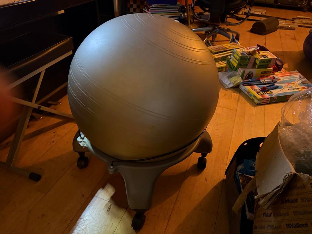 Verrijdbare zitbal met fixatie plateau en opblaaspompje, Ophalen, Gebruikt