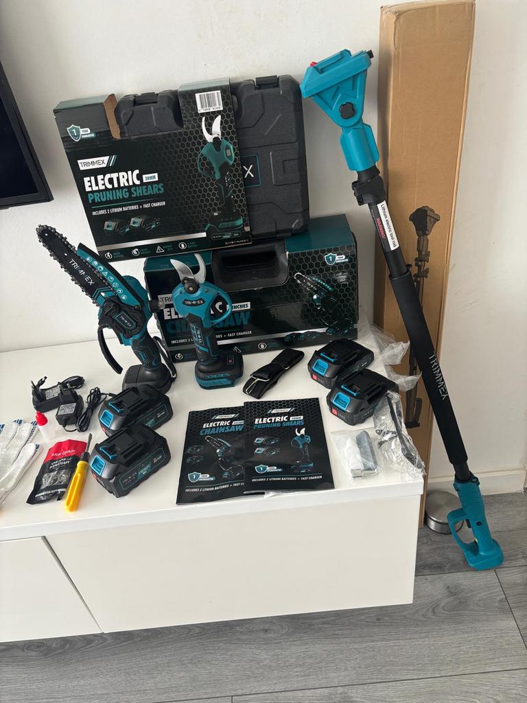 Trimmex kettingzaag+snoeischaar+ Telescopischesnoeisteel Set, Ophalen of Verzenden, Nieuw