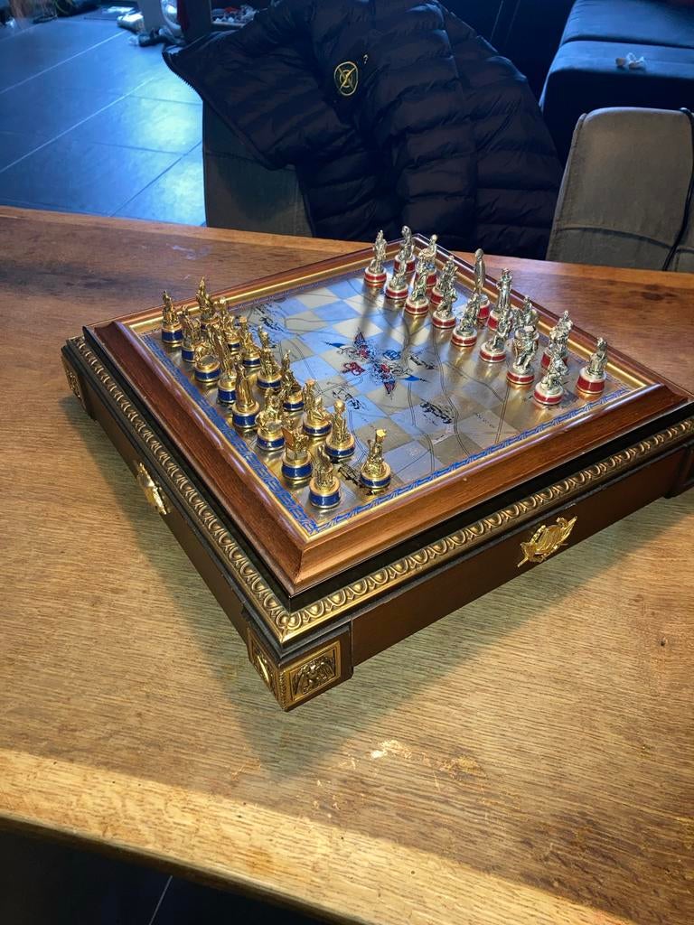 Schaakspel de luxe waterslag loo, 24 Karaat, Ophalen of Verzenden, Minder dan 500 stukjes, Gebruikt, Schaken