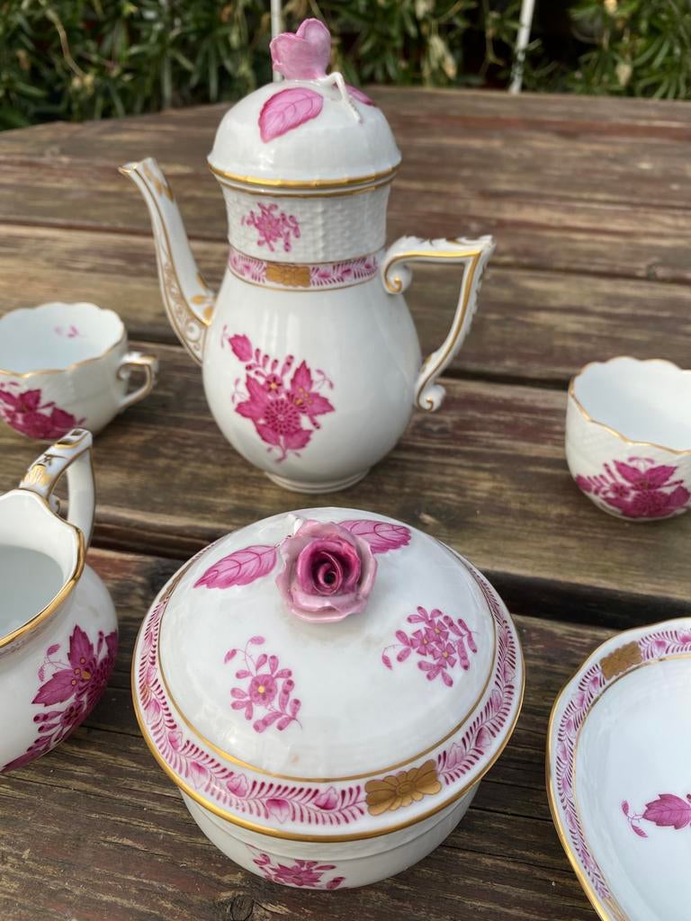 Prachtig koffieservies Herend Apponyi purpur, Antiek en Kunst, Ophalen