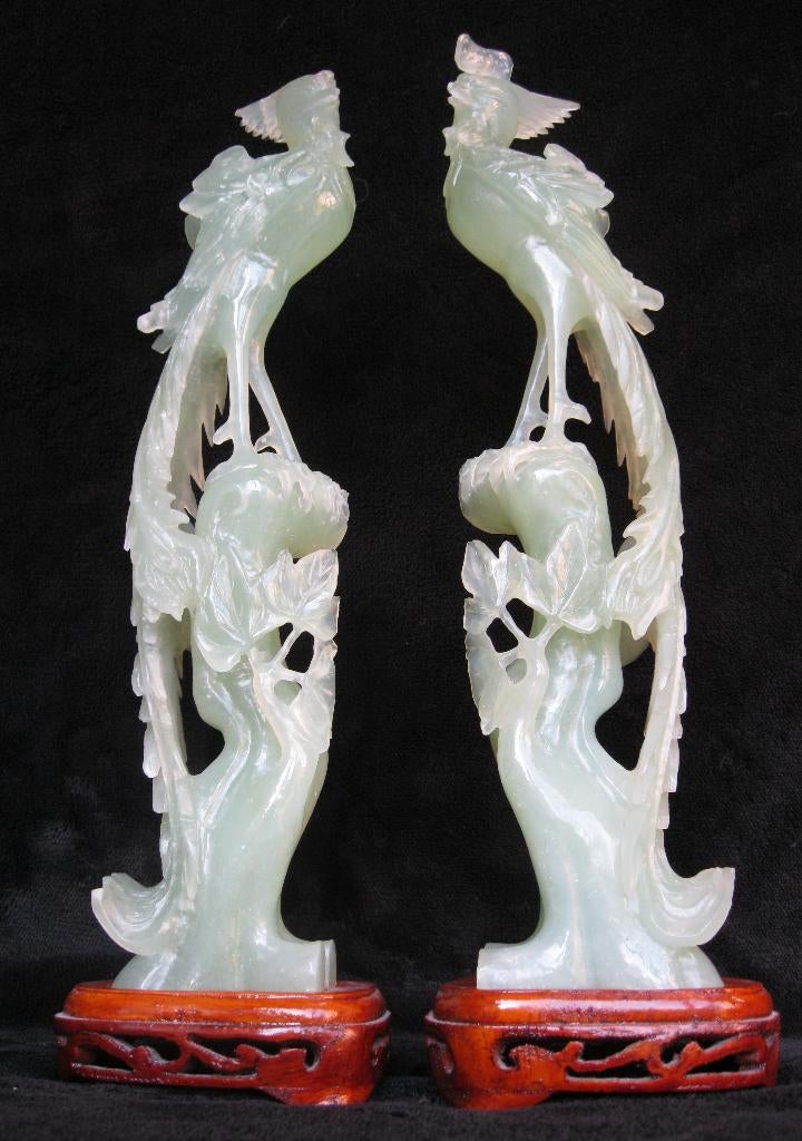 Prachtige paradijsvogels in heldere groene jade., Antiek en Kunst, Kunst | Beelden en Houtsnijwerken, Ophalen