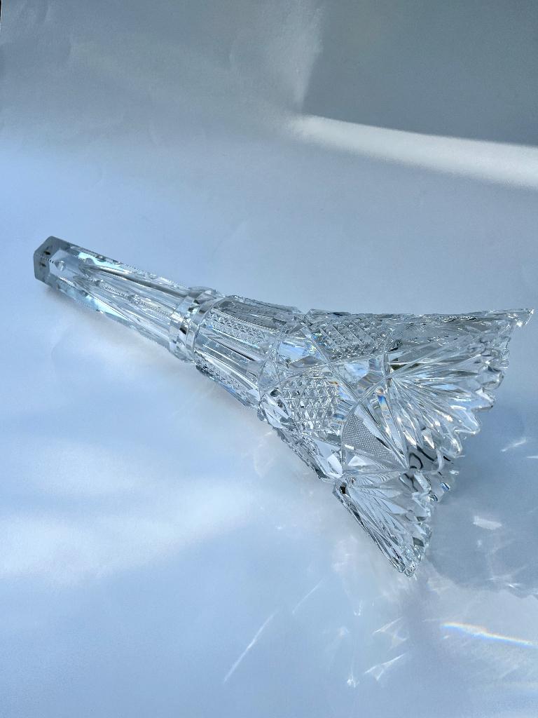 Vintage kristallen onderdeel van vaas op bronzen voet, Ophalen of Verzenden