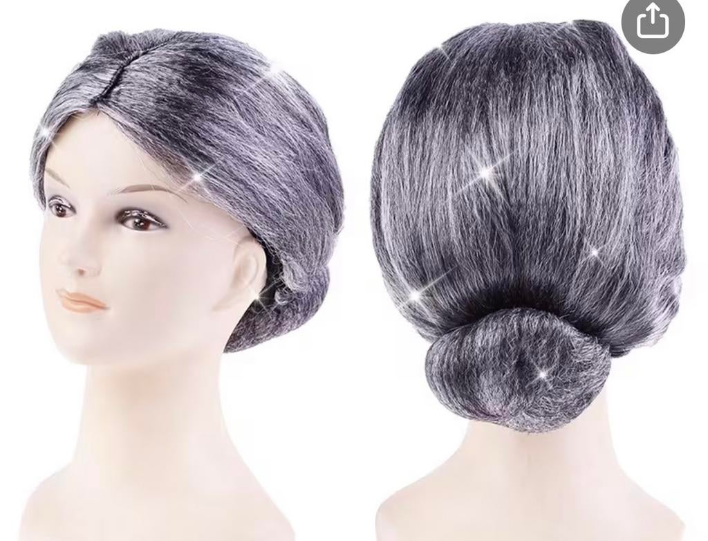 Grijze dames pruik, slechts één keer gedragen, Ophalen of Verzenden, Zo goed als nieuw