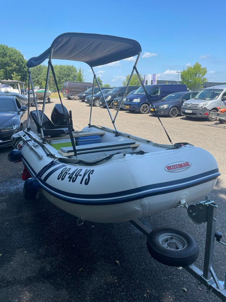 Suzumar 360 rubberboot met 15 pk motor en boottrailer, Watersport en Boten, Rubberboten, Gebruikt, Benzine, Minder dan 70 pk, Overige materialen