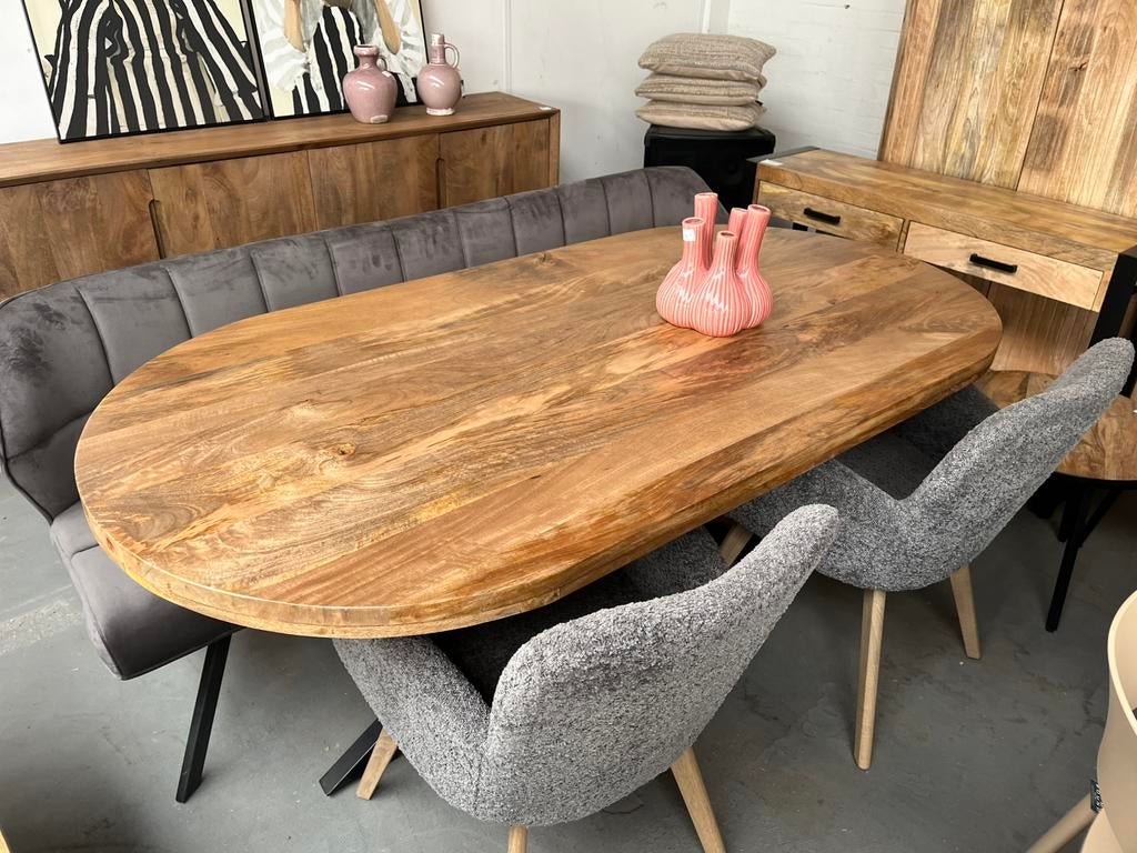 Magazijn leegverkoop eettafel deens ovaal mangohout matrix, Nieuw, Ophalen of Verzenden, Info@wkhome.nl, Argonweg 20 Amersfoort