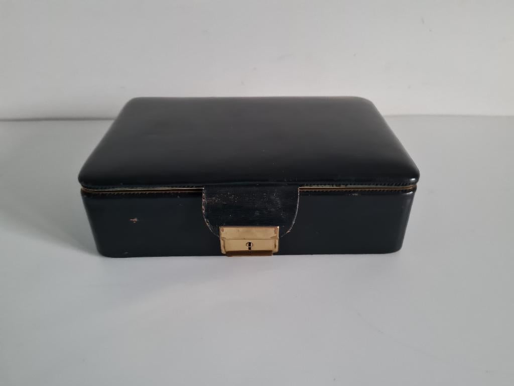 vintage lederen sieradendoos, juwelenkistje, Ophalen of Verzenden, Huis en Inrichting