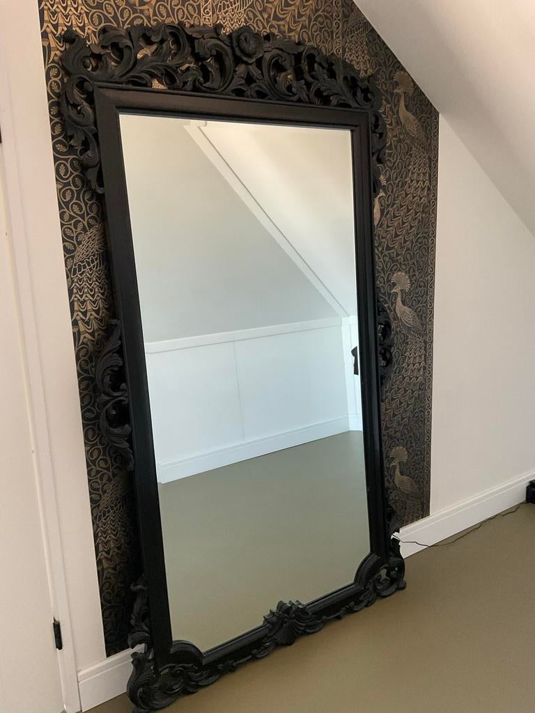 Exclusieve XL spiegel Barokstijl Zwart - Facetgeslepen, Huis en Inrichting, Woonaccessoires | Spiegels, Ophalen, Gebruikt, 200 cm of meer