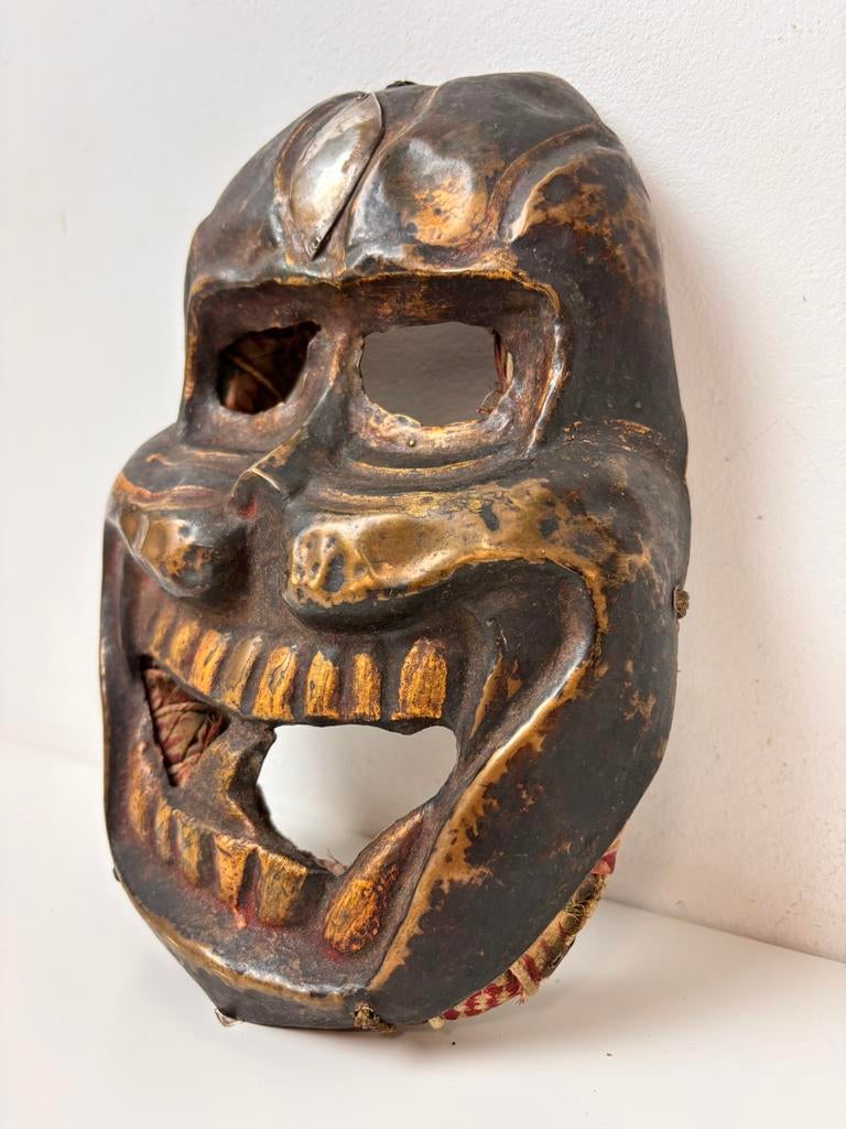 Zeldzaam Nepalees Gilt-Brons Ritueel Masker Bhairava, Ophalen of Verzenden