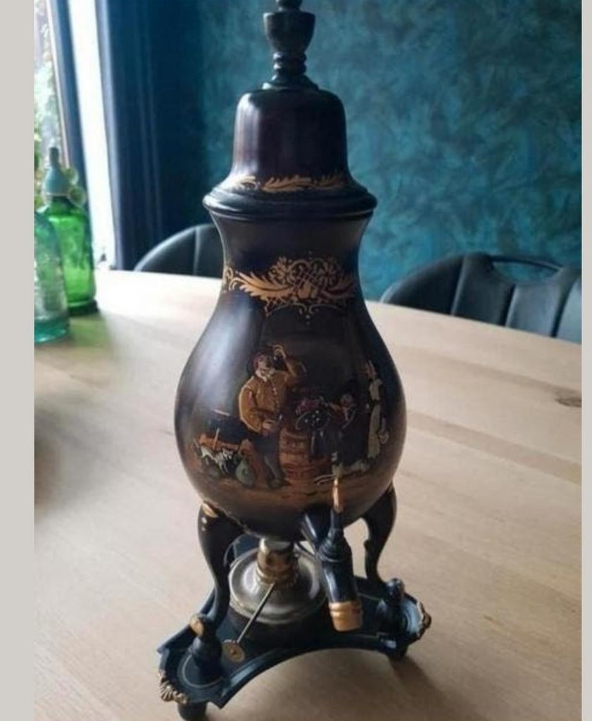 Antieke handbeschilderde tinnen kraantjeskan, Antiek en Kunst, Ophalen