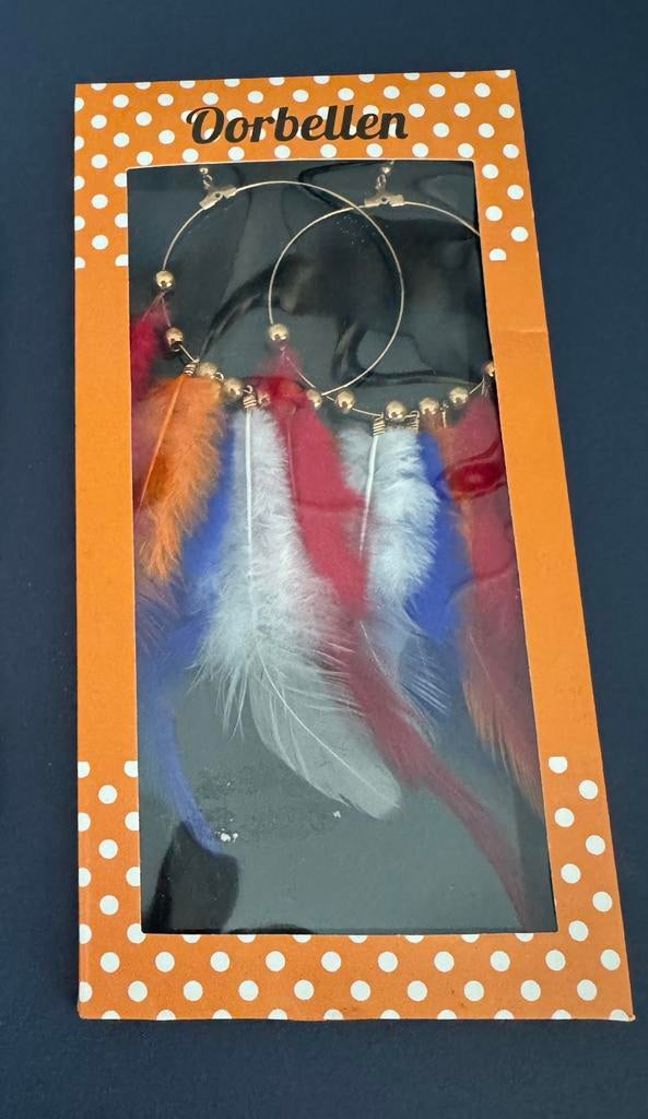 Nieuw Koningsdag oorbellen creolen rood wit blauw veren, Ophalen of Verzenden, Nieuw, Oranje of Koningsdag, Accessoires
