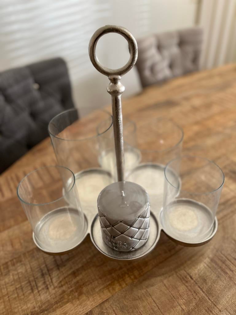 Rivièra Maison kaarsenhouder met kaars, Nieuw, Ophalen of Verzenden, Metaal, Grijs