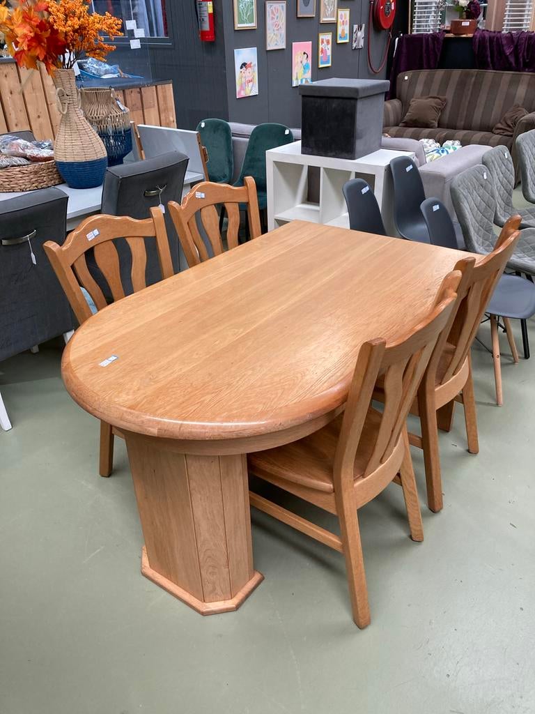 Uitschuifbare eethoek met 4 stoelen - Licht eiken, Gebruikt, 100 tot 150 cm, W, Eikenhout