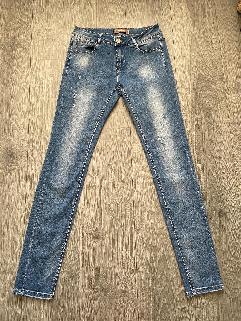 monday premium dames blauwe stretch denim spijkerbroek mt L, Blauw, Ophalen of Verzenden, Zo goed als nieuw, W30 - W32 (confectie 38/40)