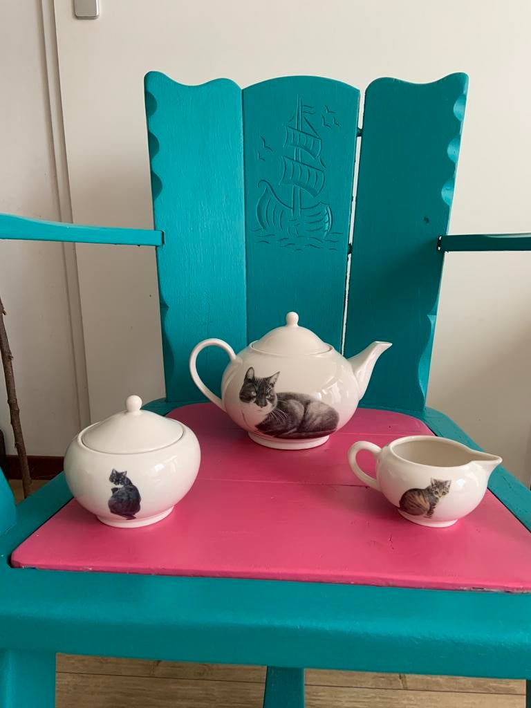 Francien,s katten servierdelen theepot suikerpotje kannetje, Overige typen, Ophalen of Verzenden, Zo goed als nieuw, Overige stijlen