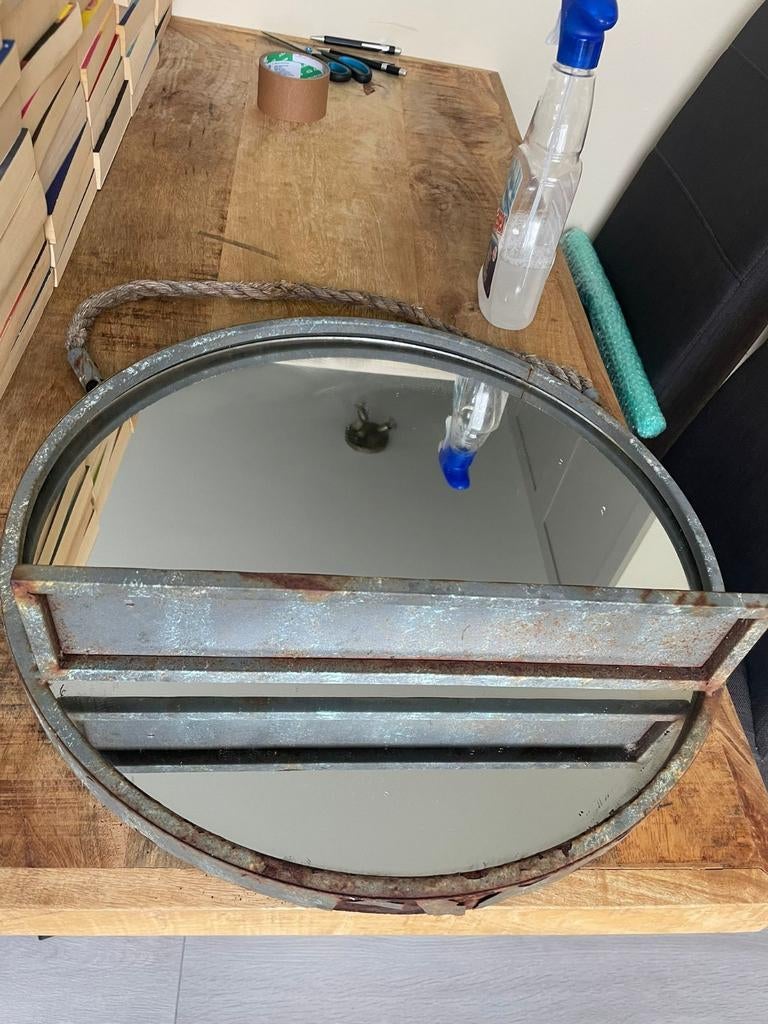 Vintage Spiegel, Ophalen, Minder dan 50 cm, Gebruikt, Rond