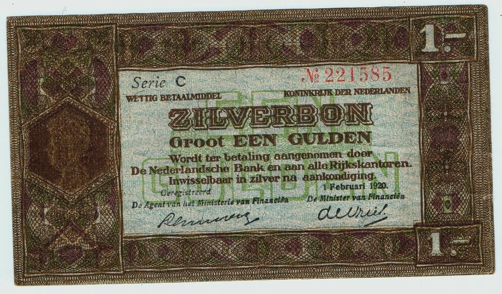 21-175 Nederland 1 gulden 1920, Verzenden, 1 gulden, Los biljet