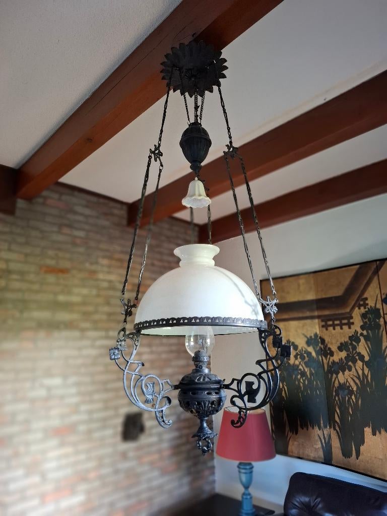 Antieke lamp, Gebruikt, 50 tot 75 cm, Glas, Antiek