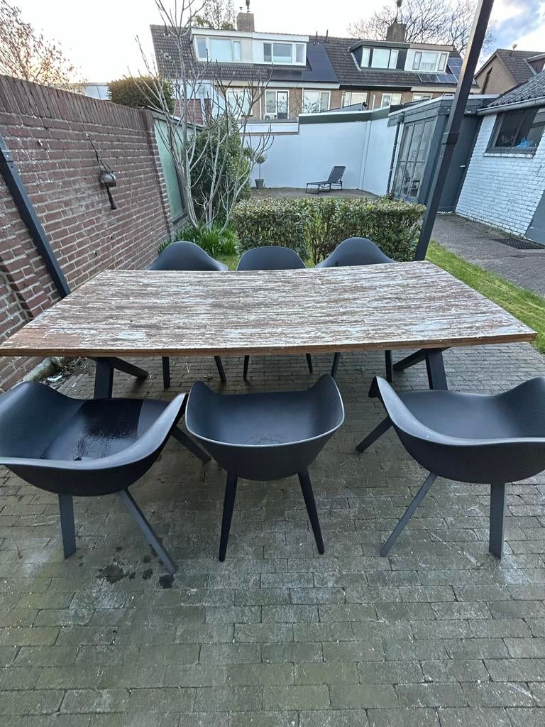 Tuintafel met wat werk + tuinstoelen, Tuin en Terras, Tuinsets en Loungesets, Ophalen, Gebruikt, 6 zitplaatsen, Tuinset