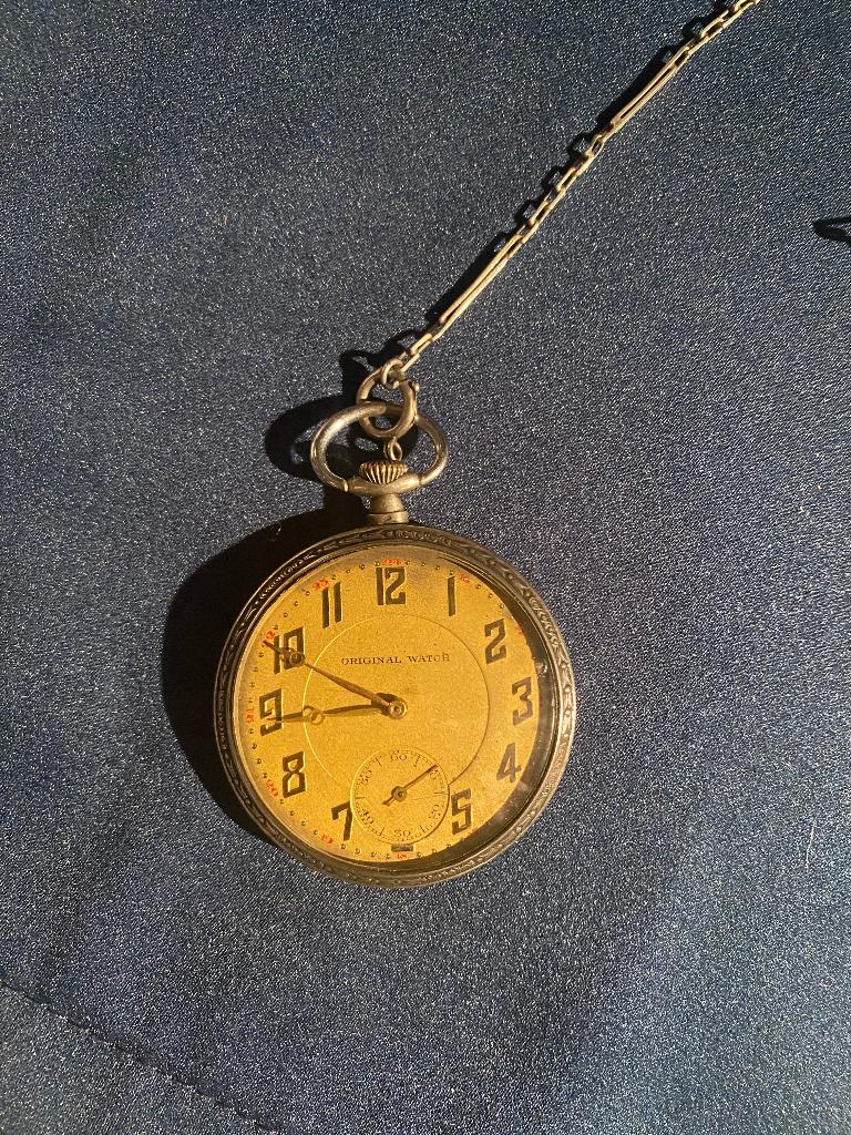 antiek zilveren zakhorloge met ketting, Antiek en Kunst, Verzenden, Zilver