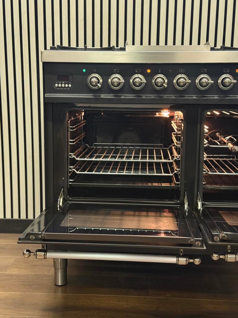 Luxe Boretti Fornuis antraciet/chroom 5 pits Frytop 90 cm, Fornello Esperta, Fornello Esperta, Grill, Ophalen of Verzenden