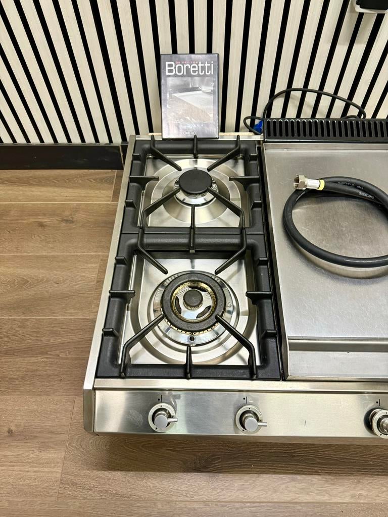 Luxe Boretti 7 pits Gas kookplaat met Frytop 120 cm breed, De schout 4, Fornello Esperta, Ophalen of Verzenden, Zo goed als nieuw