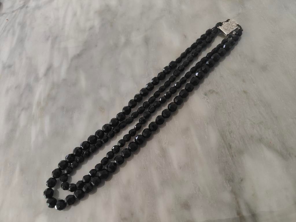 Antieke vintage gitten ketting met zilveren slotje, Ophalen of Verzenden, Zilver