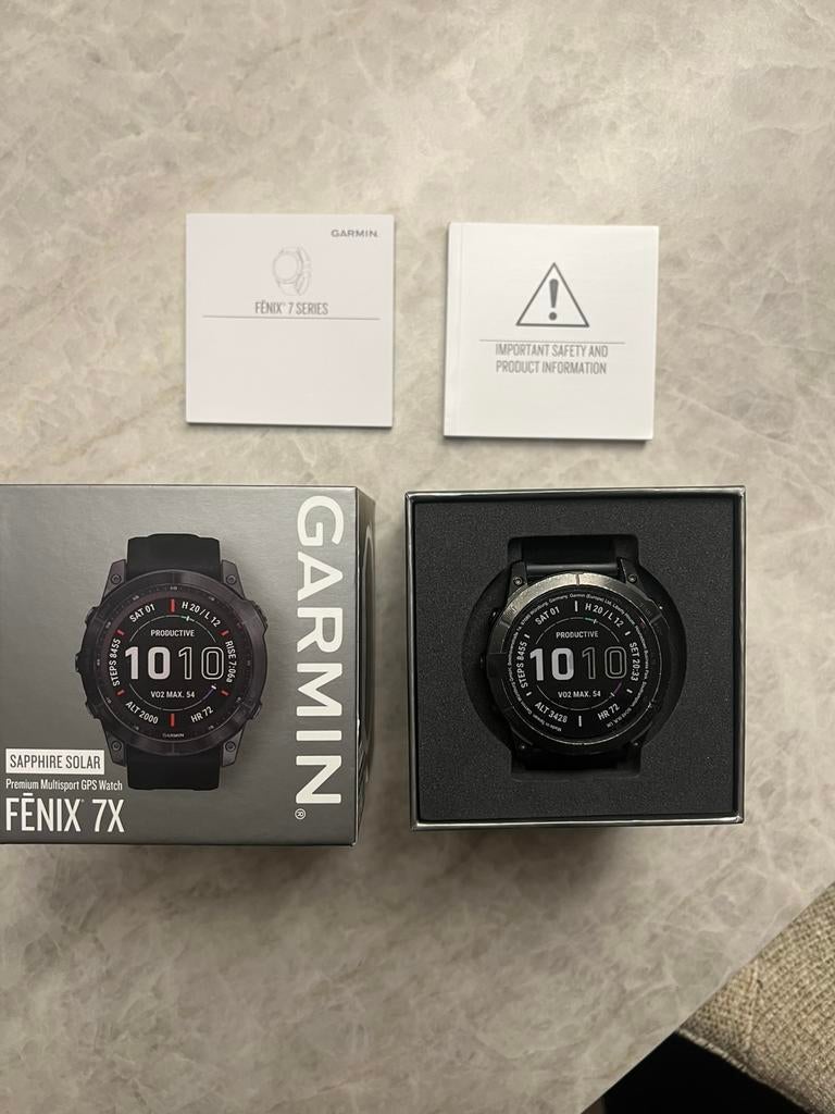 Garmin Fenix 7X Sapphire Solar, Gebruikt, Zwart, IOS, Ophalen of Verzenden
