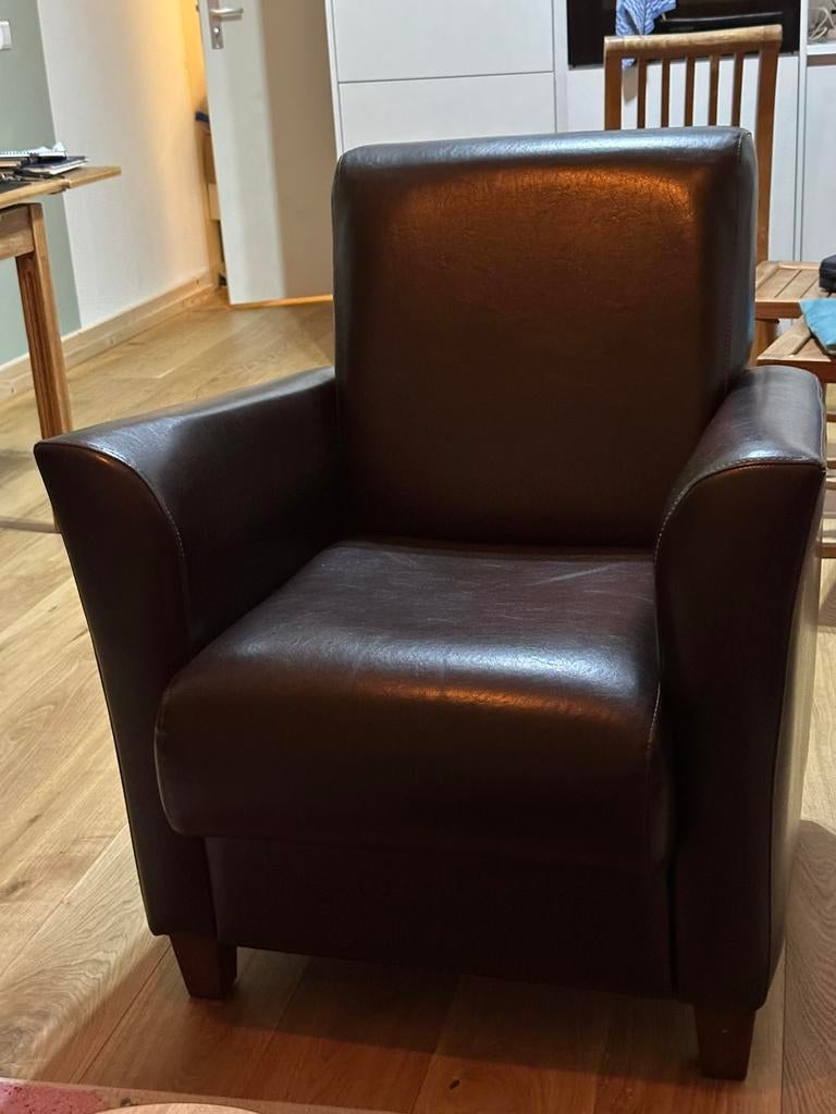 Leren fauteuil, Huis en Inrichting, Fauteuils, Ophalen, Minder dan 75 cm, Leer, Zo goed als nieuw