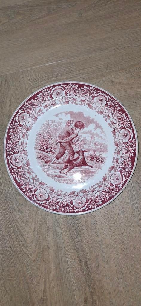 Mooi antiek keramiek wandbord bord hond., Ophalen