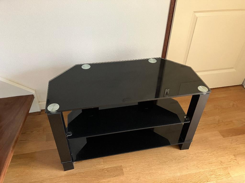 tv, audio meubel van glas en metaal, Ophalen, 50 tot 100 cm, Zo goed als nieuw, Glas