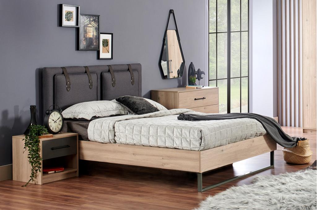 Anka 2-persoonsbed eikenkleur antraciet
