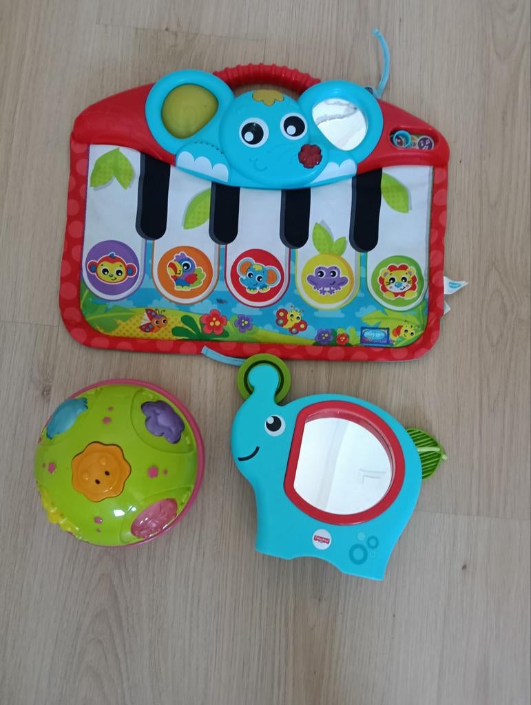 Baby speelgoed set: piano, bal en olifant met spiegel, Ophalen of Verzenden, Gebruikt, Overige typen, Met licht