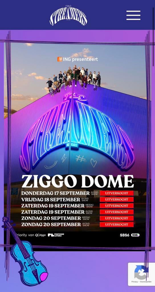 3x staanplaatsen Streamers zat 19 september 13.30, Ophalen of Verzenden, Zo goed als nieuw, Overige onderwerpen