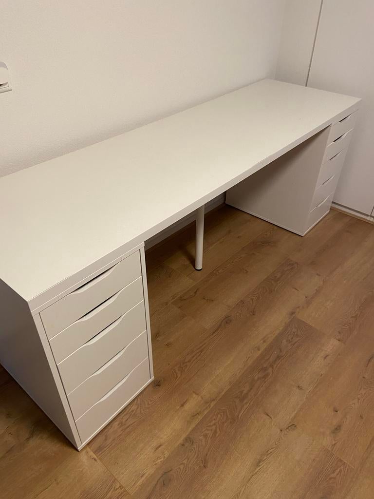 IKEA Lagkapten Alex Bureau - Wit, 200x60 cm, Huis en Inrichting, Bureaus, Ophalen, Gebruikt, Met lades, Spaanplaat of MDF