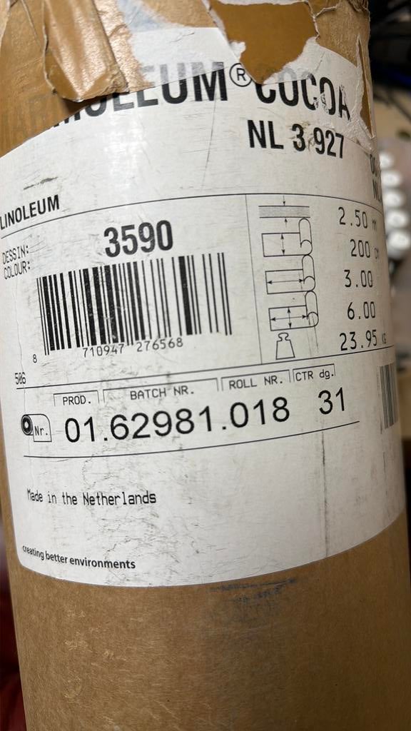 COUPON MARMOLEUM 200x 300 kl-3590, Huis en Inrichting, Stoffering | Vloerbedekking, Ophalen, Minder dan 10 m², Tapijt