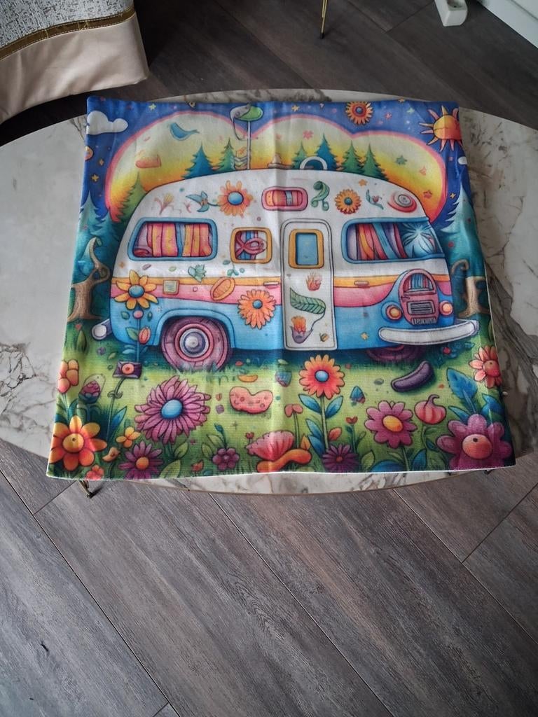 Kussenhoes 45x45 met camper print, Ophalen of Verzenden