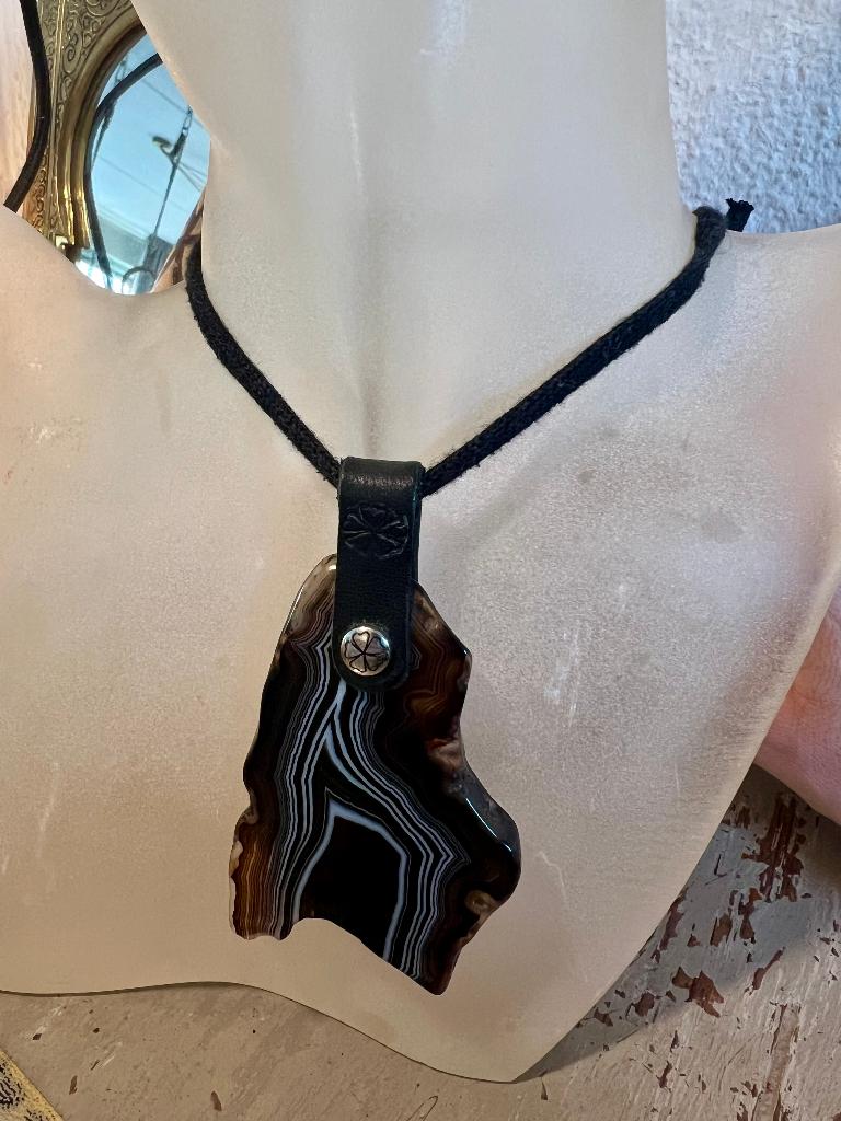 Vintage Onyx Agaat boho kettinghanger Pimps & Pearls ketting, Zwart, Ophalen of Verzenden, Zo goed als nieuw, Steen of Mineraal