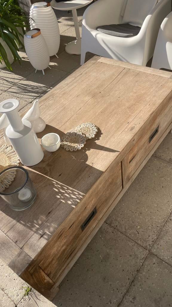 Salontafel teakhout 140/70 met lades, Tuin en Terras, Ophalen of Verzenden, Rechthoekig, Teakhout