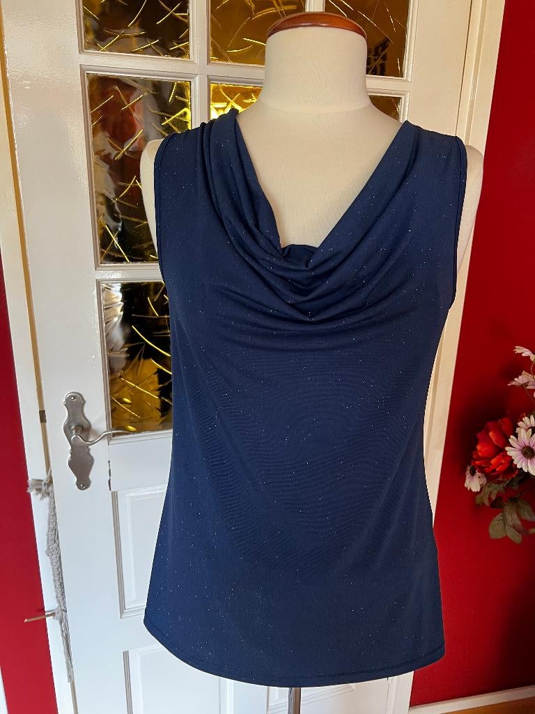 nette donkerblauwe top met glitter, Blauw, Zo goed als nieuw, Zonder mouw, Ophalen