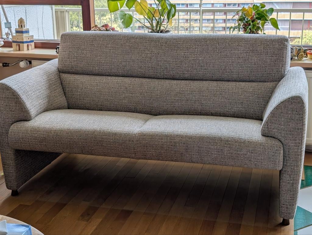 Montel grijze/beige 2 pers bank met pocketvering z.g.a.n., Ophalen, Gebruikt, 150 tot 200 cm, Tweepersoons