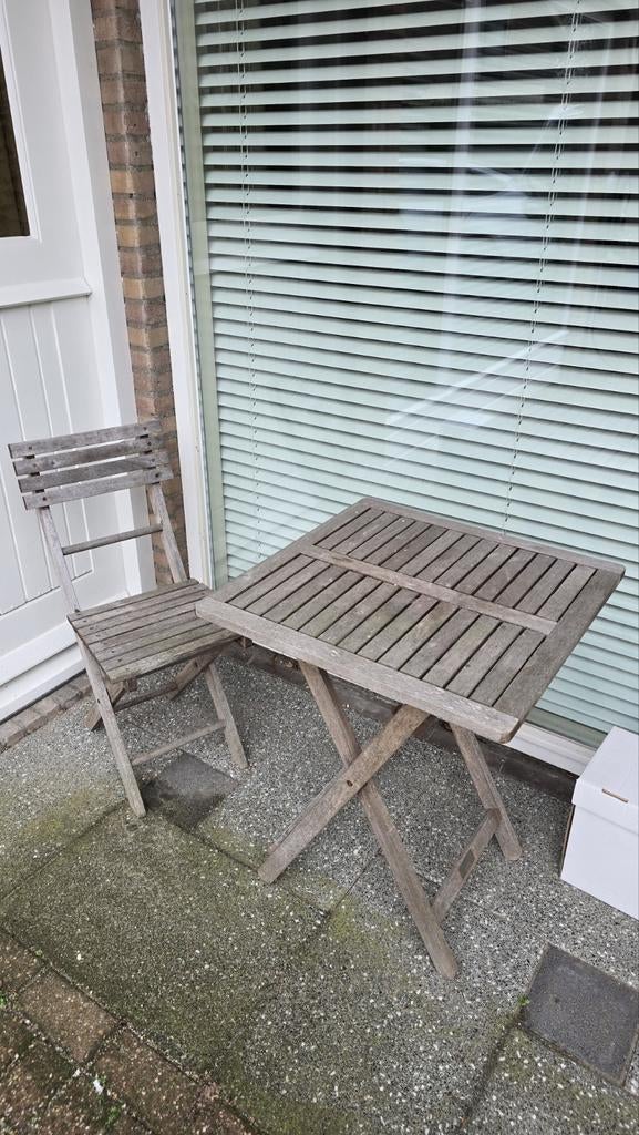 Houten bistrotafel en stoel, Ophalen, Gebruikt, Vierkant, Hout